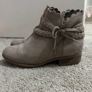 Kids Braided Suede Ankle Booties - Taupe